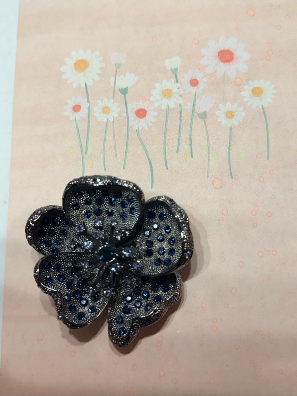 Flower Crystal Brooch Pin in Dark Blue and Silver